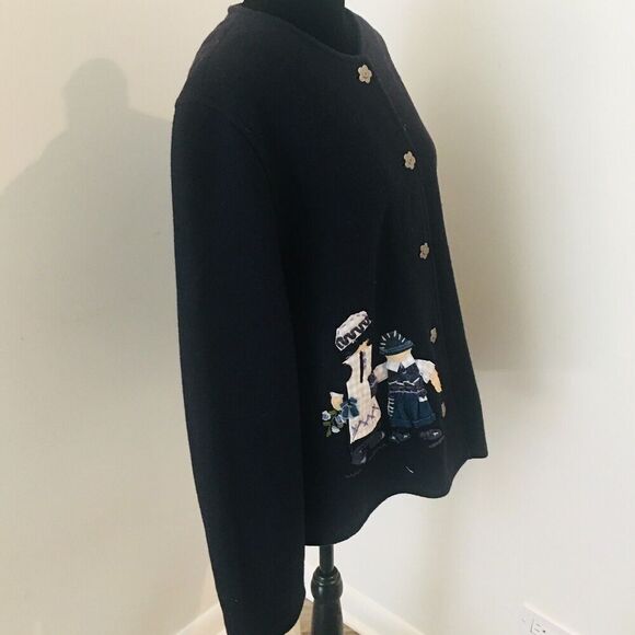 GIESSWEIN Blue Boiled Wool Woman Child Applique Flower Buttons Jacket W's 40 - Picture 3 of 7